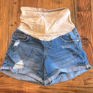 Women's Indigo Blue Baby Roll Hem Secret Fit Belly Denim Short - small